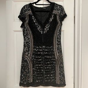 Parker Black & Gunmetal Short Sleeve Sequin Dress